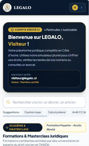 Accueil de l'application LEGALO